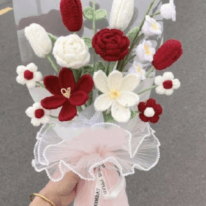 Ramo individual flores rojas y blancas crochet