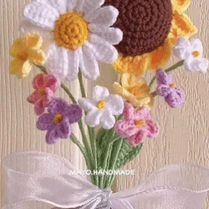 Ramo girasol, margaritas y flores mixtas crochet