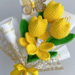 Ramo tulipanes amarillos y lirio crochet