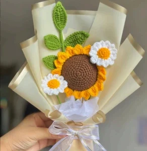 Ramo girasol con margaritas crochet
